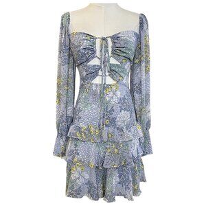 ASTR The Label Mini Dress Blue Floral Smocked XS